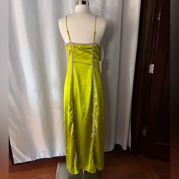 Betsey Johnson Lime Green Slip Dress with Lace Trim size XS - Picture 7 of 10